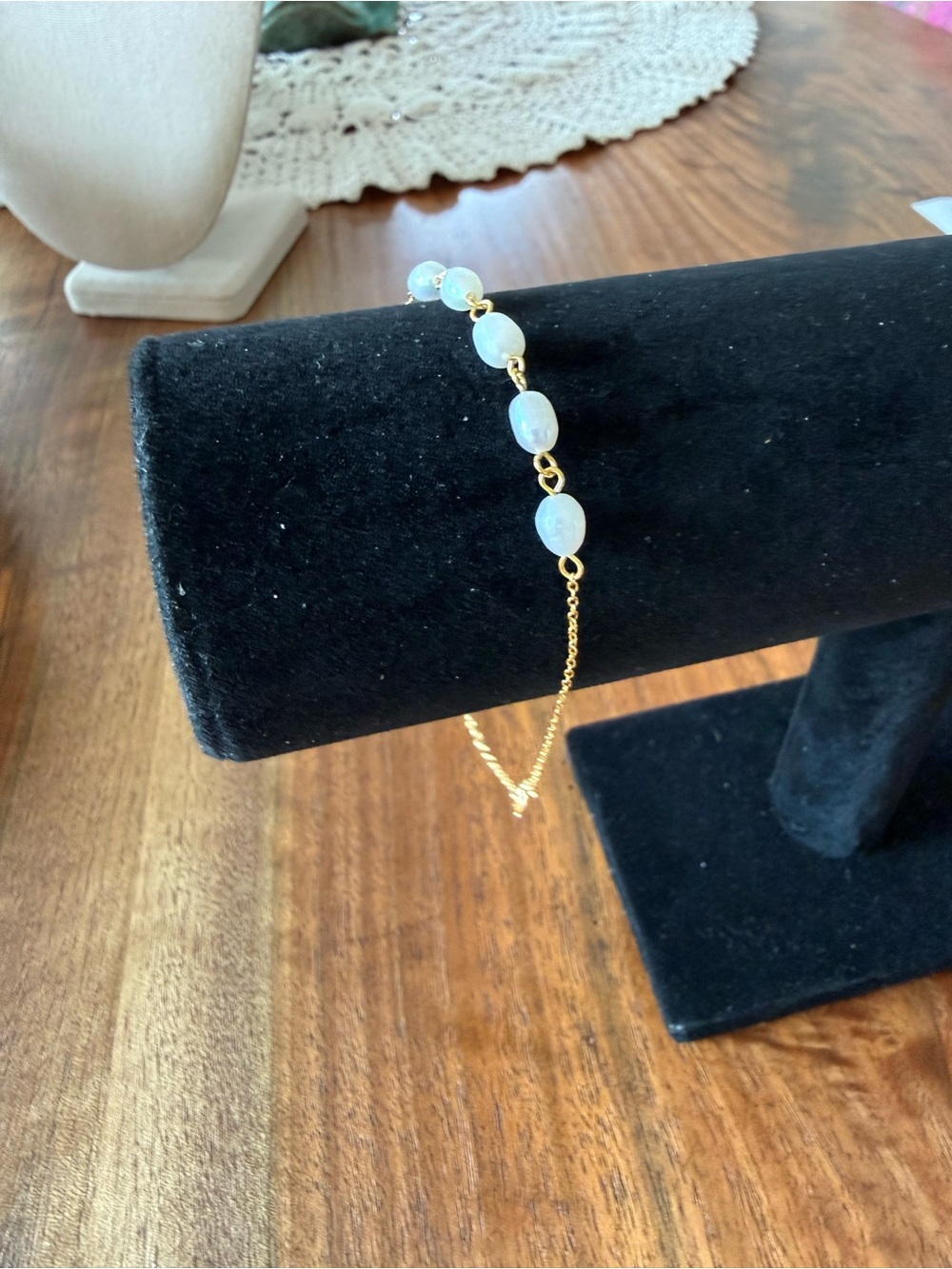 Gold Chain Bracelet with Freshwater Pearls